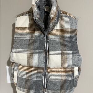 Stoosh Checkered Puffer Vest - Gray, Brown, Cream